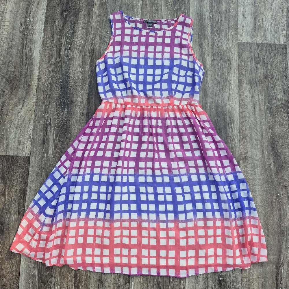 Covington Beautiful White Purple Blue Pink Happy Flowy Dress Women's Size 10